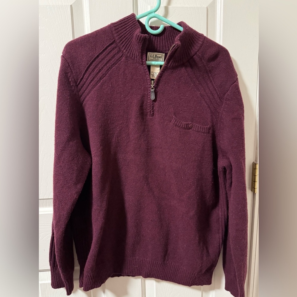 L.L. Bean Rangeley Men's Zip-Neck Merino Wool Sweater in Deep Burgundy